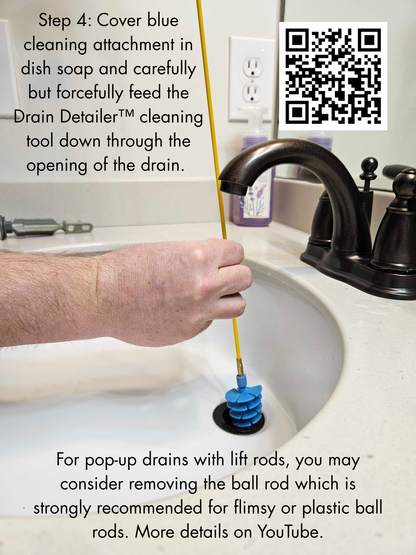 SHARING BUNDLE - 2 Drain Detailer™ Drain Cleaning Tools for Sinks - 2 Extra Cleaning Attachments - 4 Pairs of Gloves (Select Size)